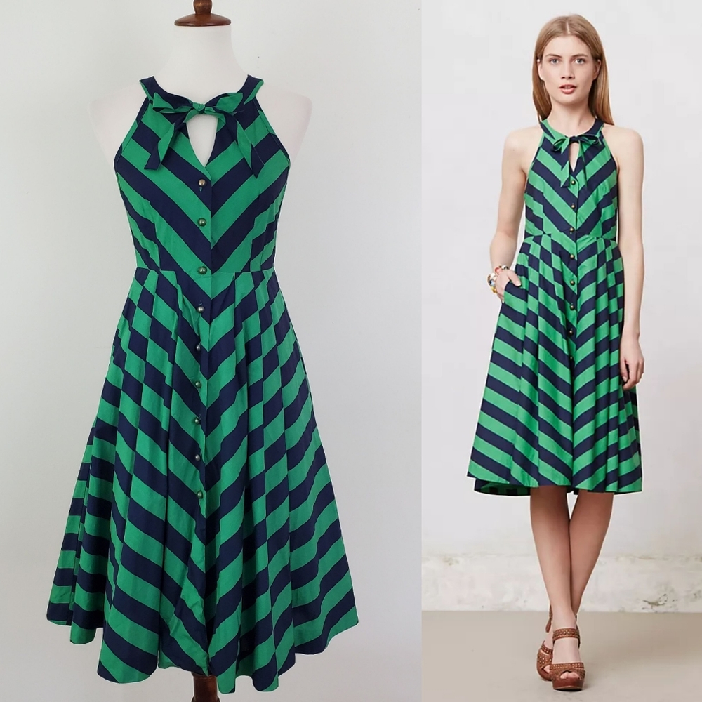 Anthro Girls From Savoy Emerald Ripple Dress